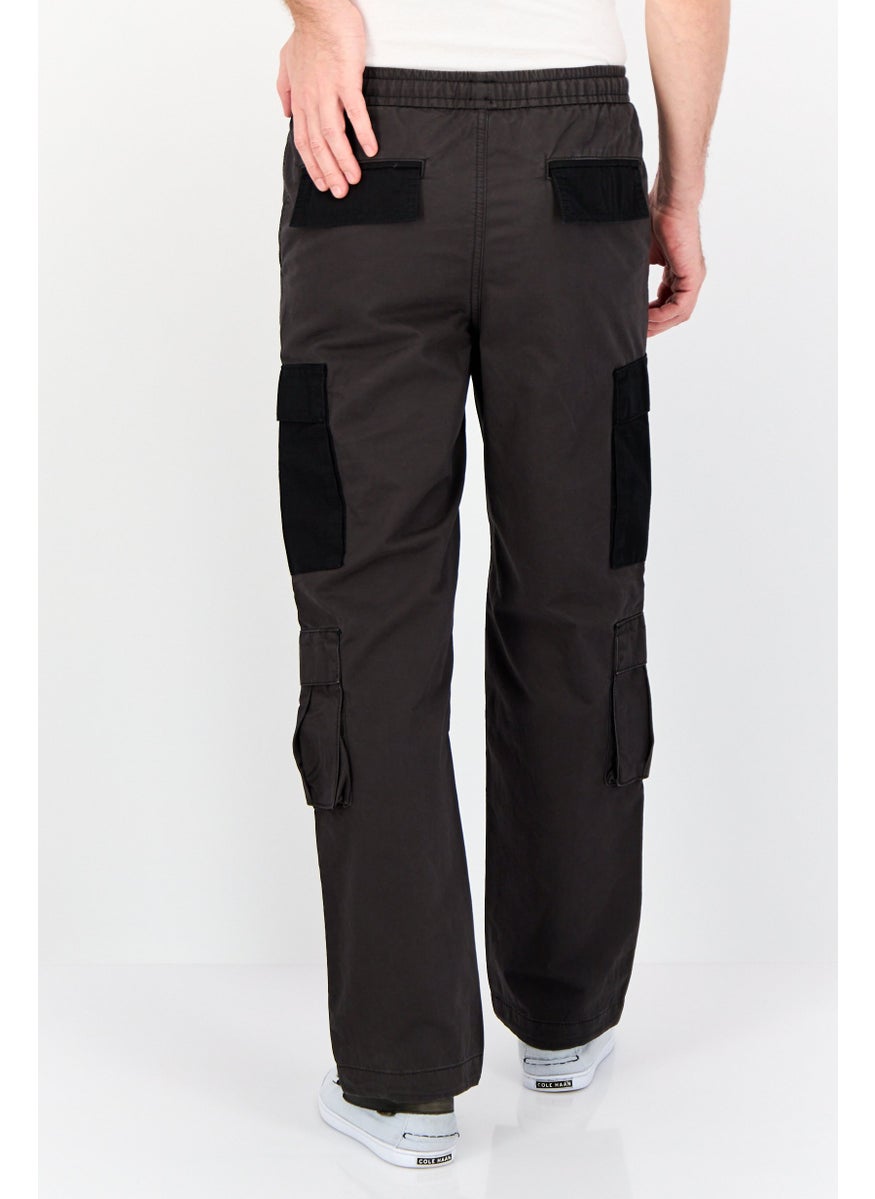 Jack Jones Men Regular Fit Solid Cargo Pants, Dark Grey  - Image 4