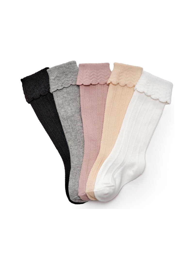 Knee High Socks for Newborns and Toddlers, Ruffled Tube Design, Soft Elastic for Sensitive Ankles, Perfect for All Seasons, 0-1 Years Old (5 Pack) - Image 1