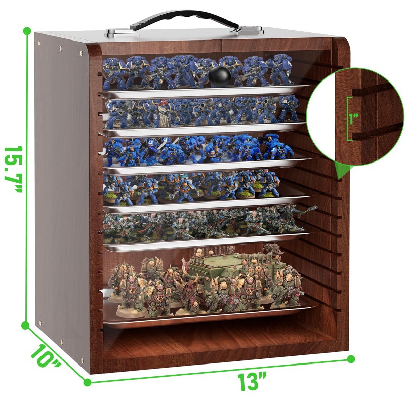 WELIDAY Miniature Storage Case for Collectibles Miniatures, Wooden Display Cases with 6 Trays, Miniature Display Case Miniatures Transport Case (Reddish Brown) - Image 2