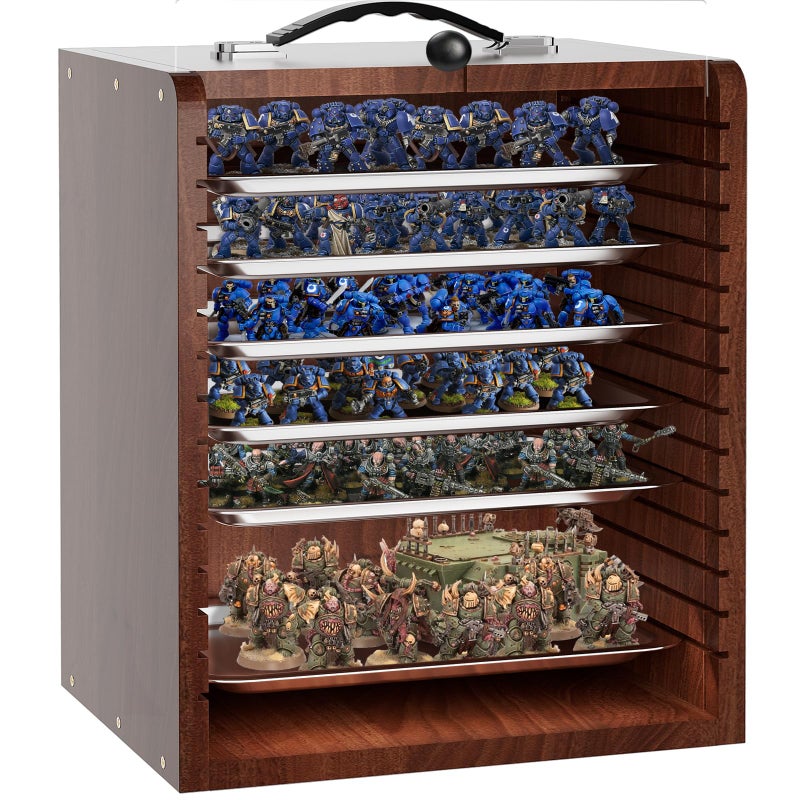 WELIDAY Miniature Storage Case for Collectibles Miniatures, Wooden Display Cases with 6 Trays, Miniature Display Case Miniatures Transport Case (Reddish Brown) - Image 1