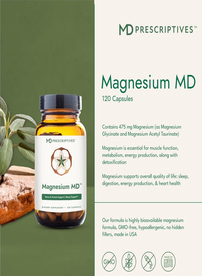 MD Prescriptives إم دي بريسكريبتيفز - مغنيسيوم إم دي - مكمل غذائي عالي الامتصاص من المغنيسيوم مع جليسينات وأسيتيل تورينات - 120 كبسولة - Image 3