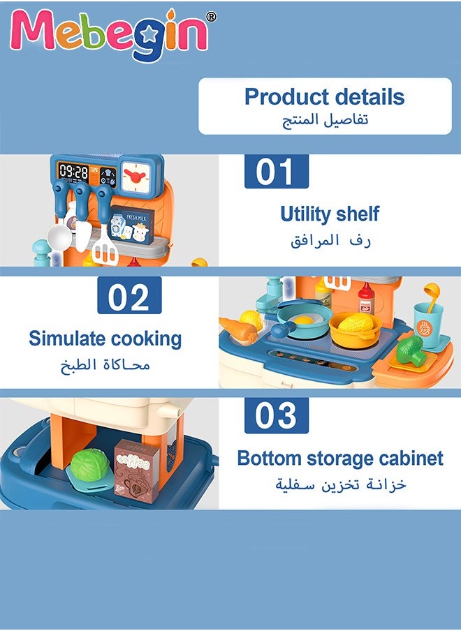 MEBEGIN - 34Pcs Kitchen Playset, Portable Kitchen Toys Backpack, Pretend Role Play Toys with Rich Kitchen Accessories, Creative Play House toys Kit, Fun Educational Toys, Easy to Assemble, Ideal Gifts for Kids - Image 1