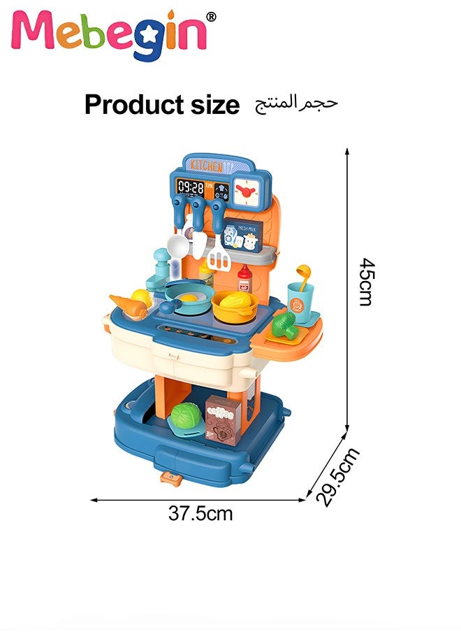 MEBEGIN - 34Pcs Kitchen Playset, Portable Kitchen Toys Backpack, Pretend Role Play Toys with Rich Kitchen Accessories, Creative Play House toys Kit, Fun Educational Toys, Easy to Assemble, Ideal Gifts for Kids - Image 1