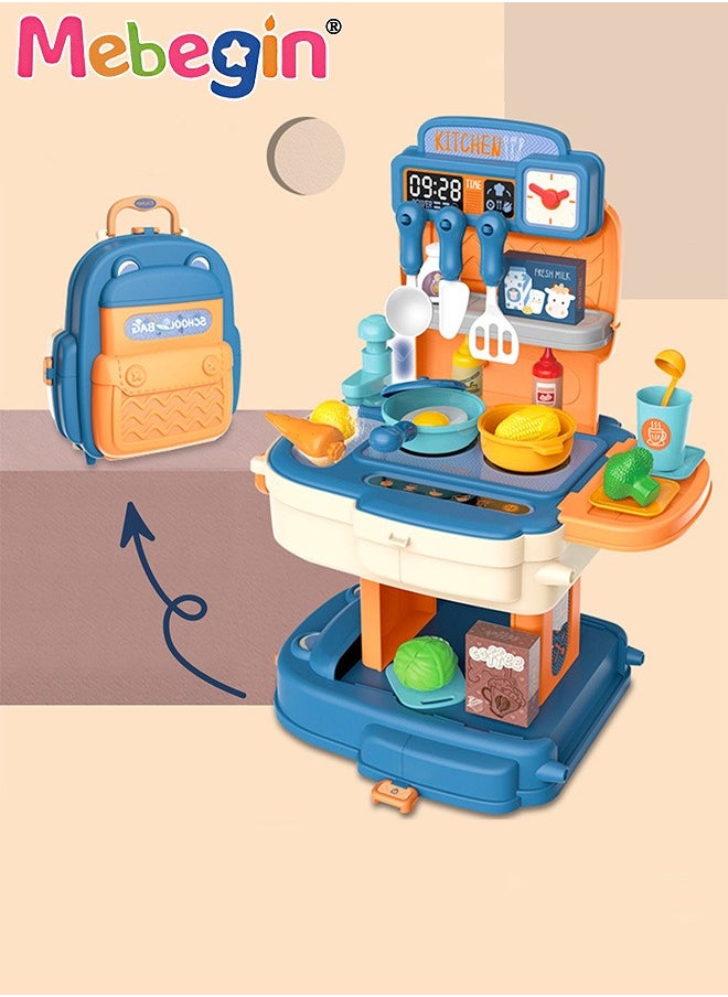 MEBEGIN - 34Pcs Kitchen Playset, Portable Kitchen Toys Backpack, Pretend Role Play Toys with Rich Kitchen Accessories, Creative Play House toys Kit, Fun Educational Toys, Easy to Assemble, Ideal Gifts for Kids - Image 1