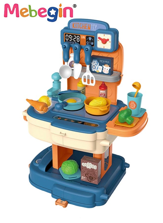 MEBEGIN - 34Pcs Kitchen Playset, Portable Kitchen Toys Backpack, Pretend Role Play Toys with Rich Kitchen Accessories, Creative Play House toys Kit, Fun Educational Toys, Easy to Assemble, Ideal Gifts for Kids - Image 1