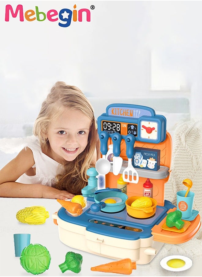 MEBEGIN - 34Pcs Kitchen Playset, Portable Kitchen Toys Backpack, Pretend Role Play Toys with Rich Kitchen Accessories, Creative Play House toys Kit, Fun Educational Toys, Easy to Assemble, Ideal Gifts for Kids - Image 1