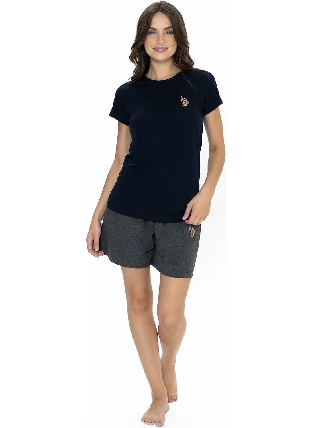 U.S. Polo Assn. 20000 Women's Short Sleeve Crew Neck Shorts Pajama Set-Navy Blue