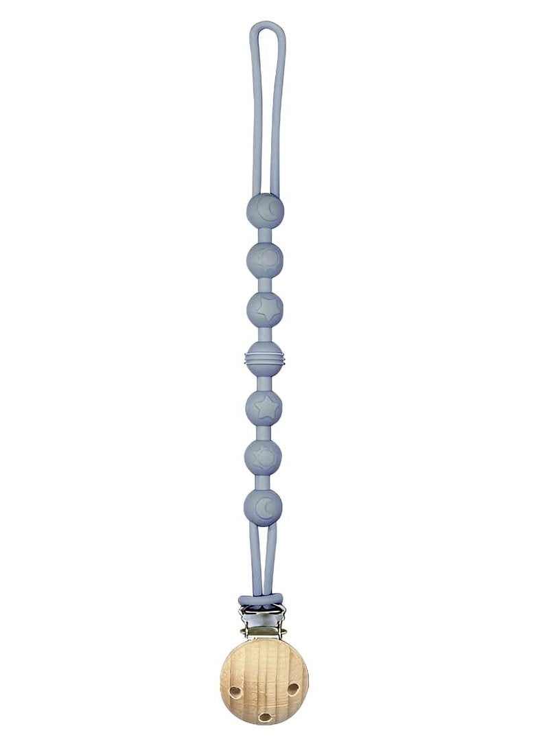 Baby Silicone Pacifier Clip Holder Chain With Wood Clip for Boys Girls - Grey - Image 1