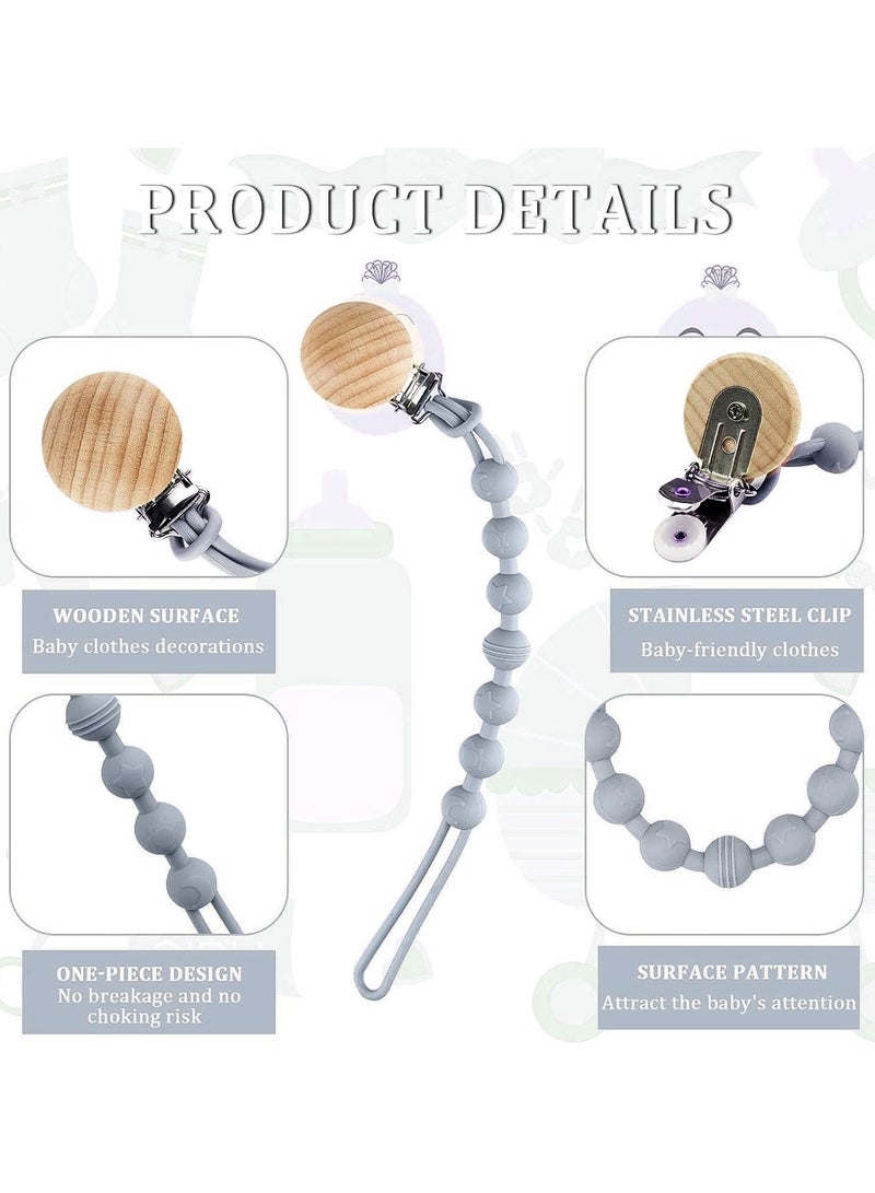 Baby Silicone Pacifier Clip Holder Chain With Wood Clip for Boys Girls - Grey - Image 2