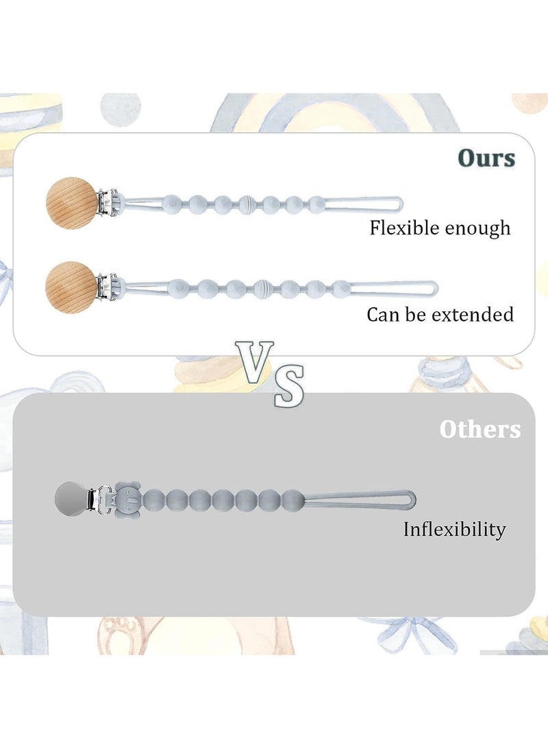 Baby Silicone Pacifier Clip Holder Chain With Wood Clip for Boys Girls - Grey - Image 3