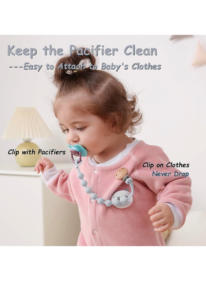 Baby Silicone Pacifier Clip Holder Chain With Wood Clip for Boys Girls - Grey - Image 4