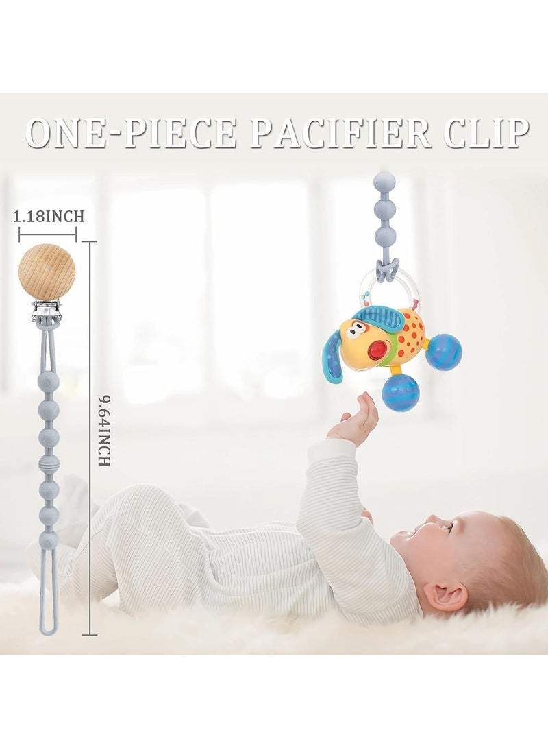 Baby Silicone Pacifier Clip Holder Chain With Wood Clip for Boys Girls - Grey - Image 5