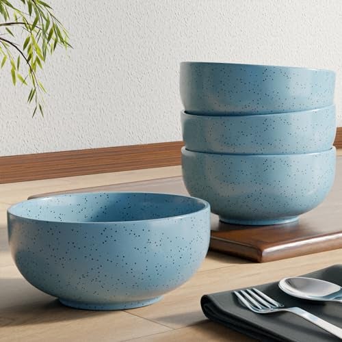 The Earth Store SkyBlue Marble Ceramic Bowl Set of 4, 500ML Each - Multipurpose Snack Bowl, Dishwasher & Microwave Safe Bowl | Perfect of Christmas Gift | New Year Gift | Birthday Gift & Daily Use - Image 1