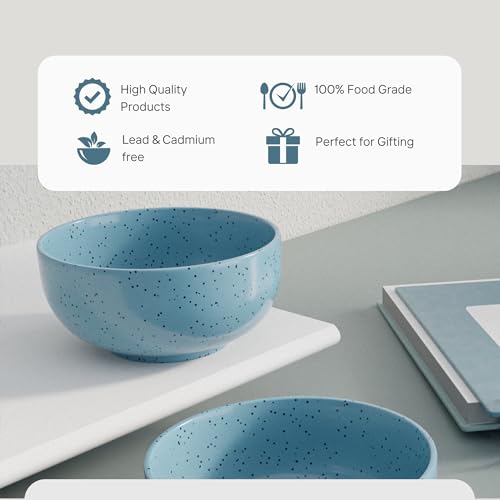 The Earth Store SkyBlue Marble Ceramic Bowl Set of 4, 500ML Each - Multipurpose Snack Bowl, Dishwasher & Microwave Safe Bowl | Perfect of Christmas Gift | New Year Gift | Birthday Gift & Daily Use - Image 2
