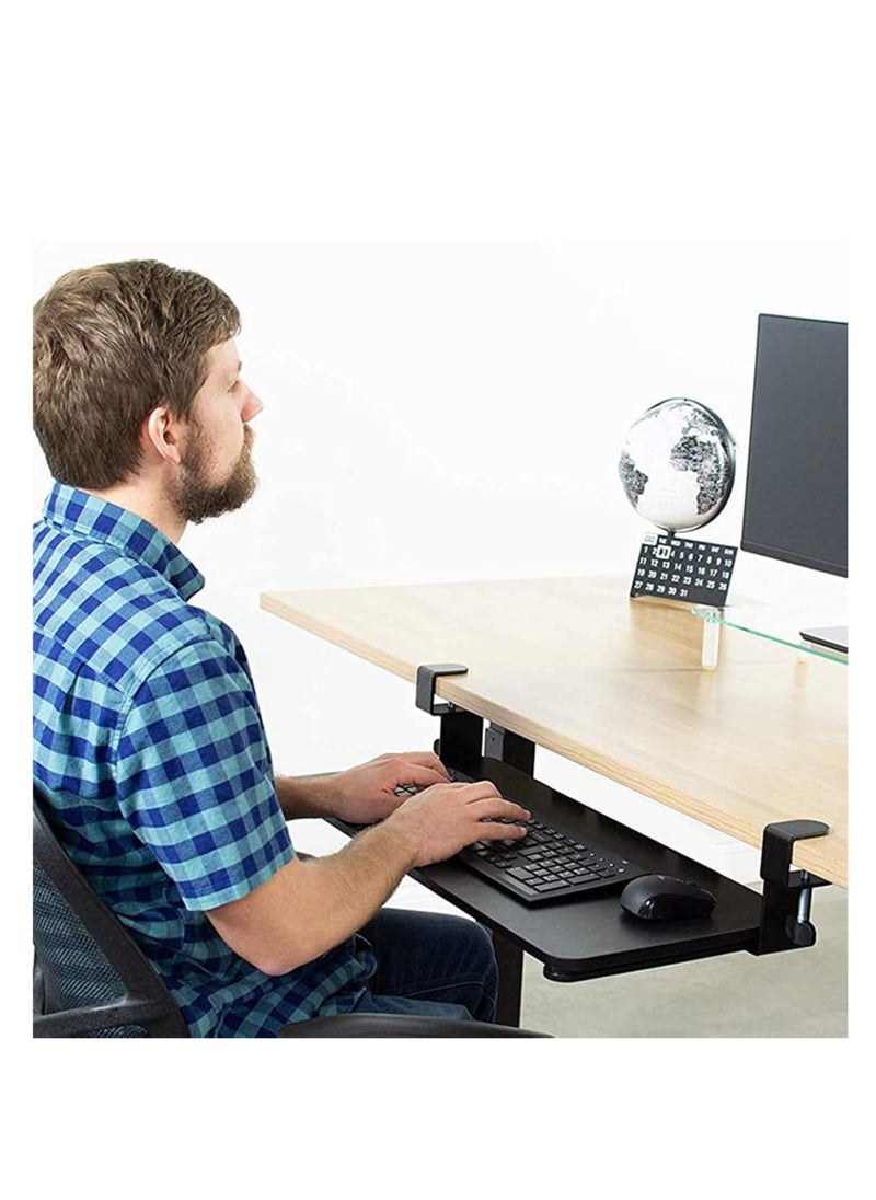 XICEN - Large Keyboard Tray Under Desk Pull Out with Extra Sturdy Clamp Mount System 75x 25cm Out Platform Computer Drawer for Typing Black - Image 1