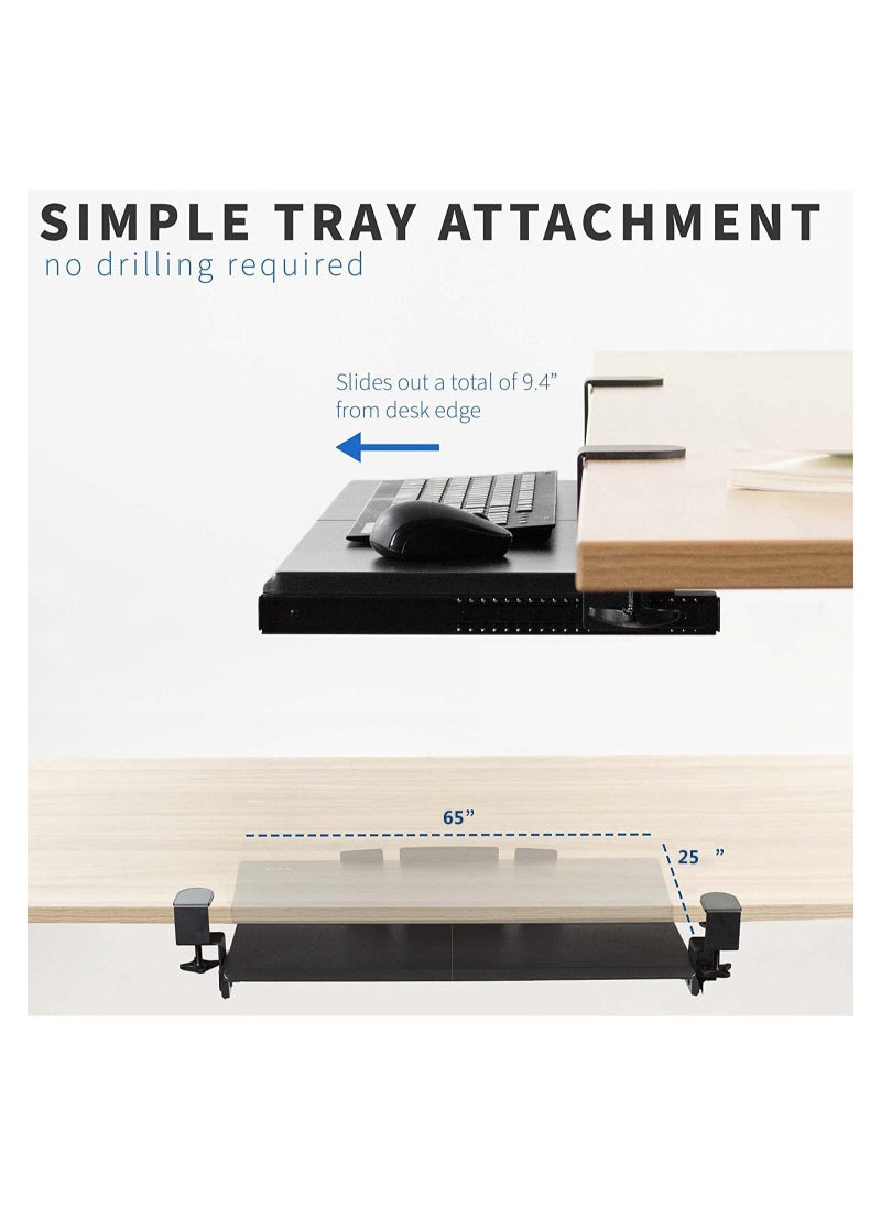 XICEN - Large Keyboard Tray Under Desk Pull Out with Extra Sturdy Clamp Mount System 75x 25cm Out Platform Computer Drawer for Typing Black - Image 1
