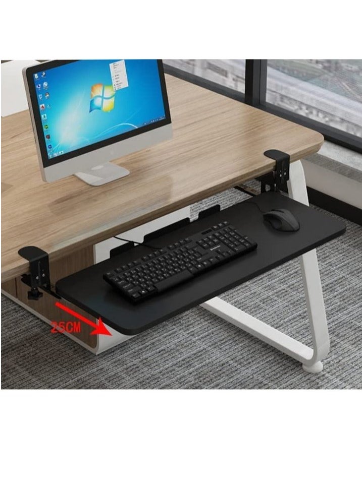 XICEN - Large Keyboard Tray Under Desk Pull Out with Extra Sturdy Clamp Mount System 75x 25cm Out Platform Computer Drawer for Typing Black - Image 1