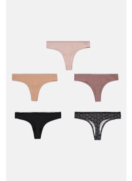 CXL by Christian Lacroix Women 5 Piece Brand Logo Seamless Thong Panties, Black Combo  - Image 2