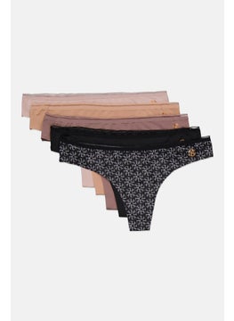 CXL by Christian Lacroix Women 5 Piece Brand Logo Seamless Thong Panties, Black Combo  - Image 3