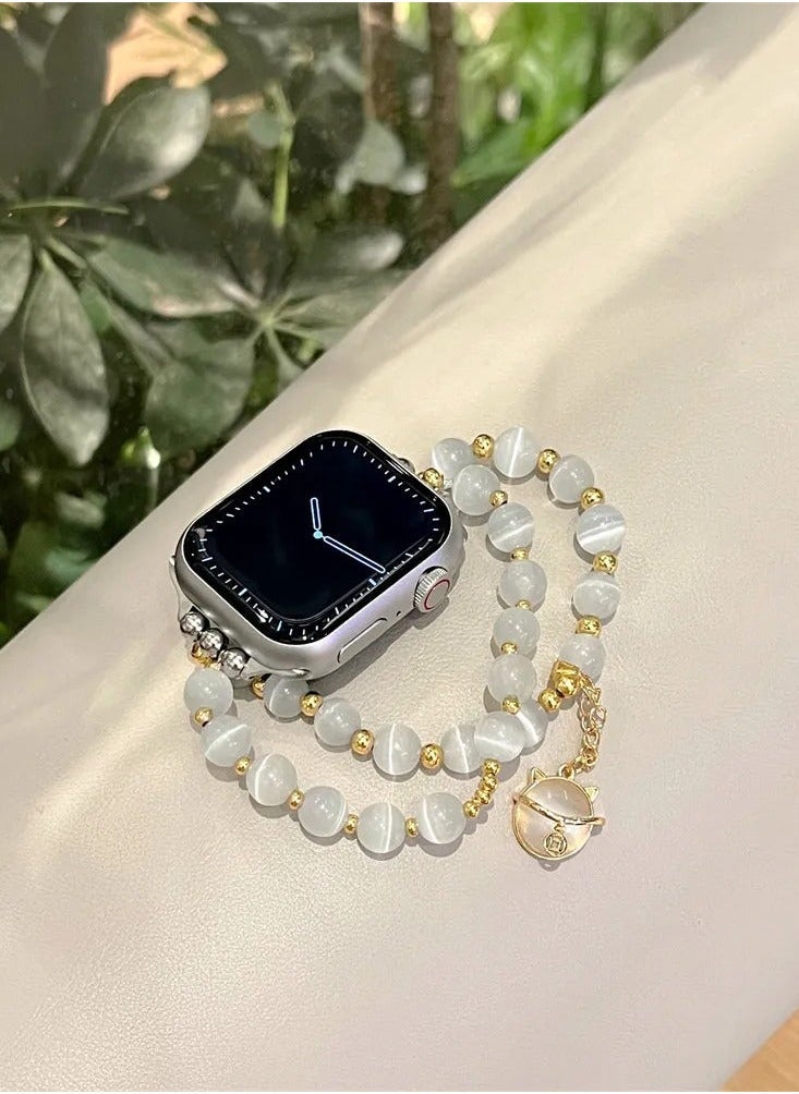 Cat's Eye Stone Bracelet Elastic Watch Band AppleWatch Cute Band Pendant Suitable for Apple Watch Straps S7/S8 42mm - Image 1