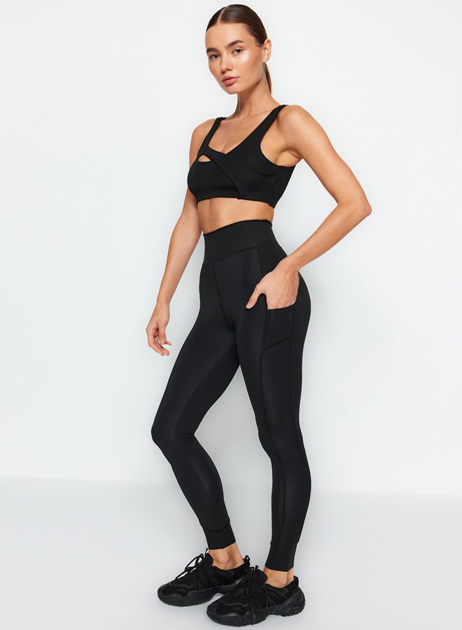 trendyol Black Matte Full Length Knitted Sports Leggings with Extra Absorption Layer  - Image 2