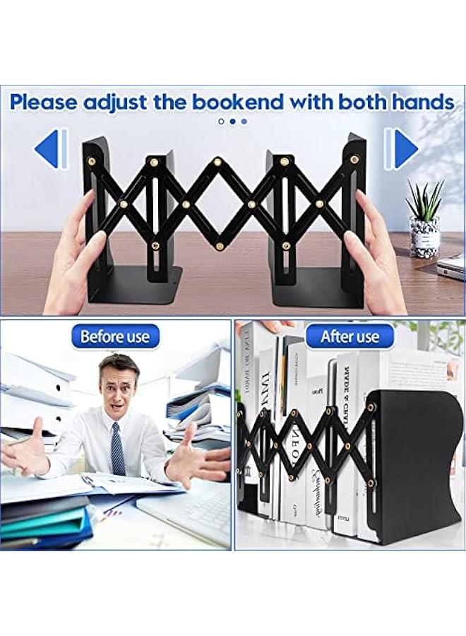 MIXDE Heavy Duty Book End to Hold Books, Adjustable Bookends Book Holder for Shelves, Decorative Book Organizer for Desk, Sturdy & Flexible - Metal Book Ends Binder Holder for Tabletop - Image 2
