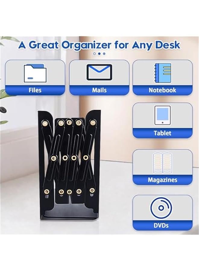 MIXDE Heavy Duty Book End to Hold Books, Adjustable Bookends Book Holder for Shelves, Decorative Book Organizer for Desk, Sturdy & Flexible - Metal Book Ends Binder Holder for Tabletop - Image 3