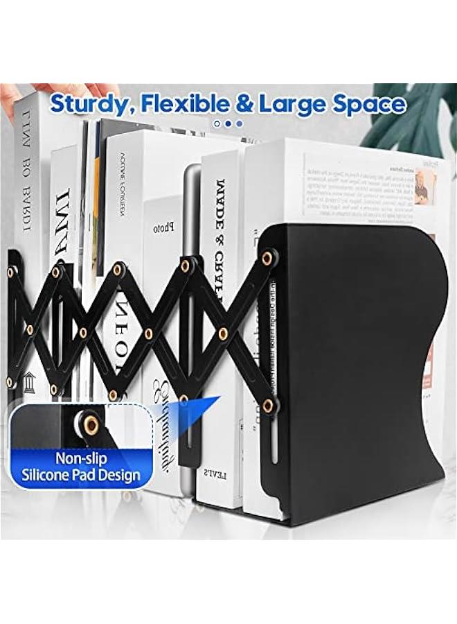 MIXDE Heavy Duty Book End to Hold Books, Adjustable Bookends Book Holder for Shelves, Decorative Book Organizer for Desk, Sturdy & Flexible - Metal Book Ends Binder Holder for Tabletop - Image 4