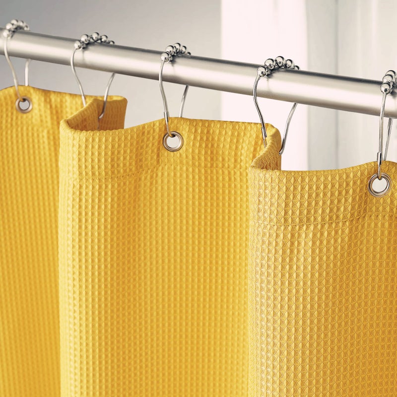 AmazerBath Waffle Shower Curtain  Mustard Shower Curtain Bright Yellow Fabric Shower Curtain with Waffle Weave Heavy Duty Hotel Quality Bathroom Shower Curtains  72 x 72 Inches