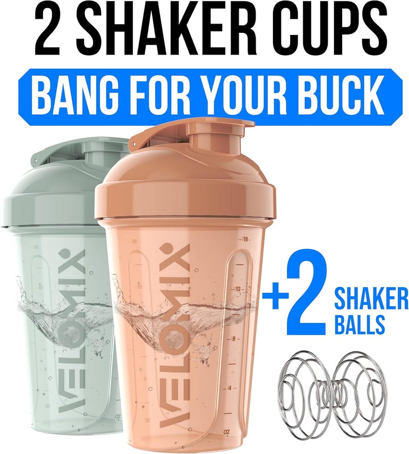 VELOMIX -2 Pack- 20 oz Protein Shaker Bottles for Protein Mixes - 2x Wire Whisk | Leak Proof Shaker Cups for Protein Shakes and Pre Workout | Protein Shaker Bottle Pack (Mint Glow) - Image 2