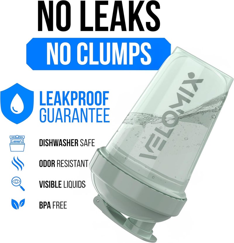 VELOMIX -2 Pack- 20 oz Protein Shaker Bottles for Protein Mixes - 2x Wire Whisk | Leak Proof Shaker Cups for Protein Shakes and Pre Workout | Protein Shaker Bottle Pack (Mint Glow) - Image 3