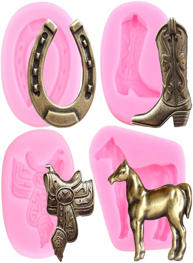 Mujiang Horse Silicone Molds Horseshoe Hoof Fondant Molds Cowboy Boot Candy Mold Saddle Mold For Cake Decorating Cupcake Topper Candy Polymer Clay Chocolate Gum Paste Set Of 4 - Image 1