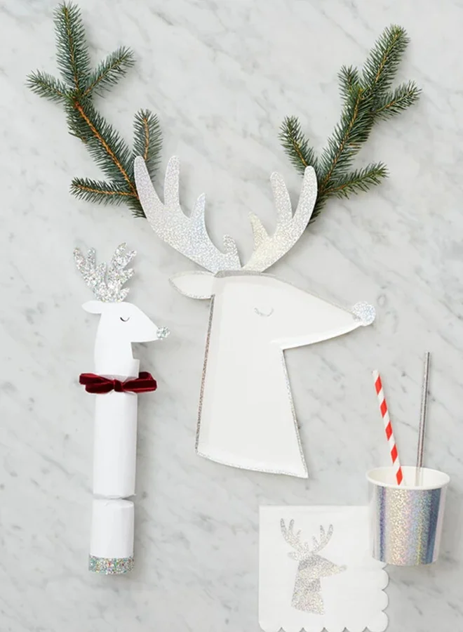 Meri Meri Silver Sparkle Reindeer Plates