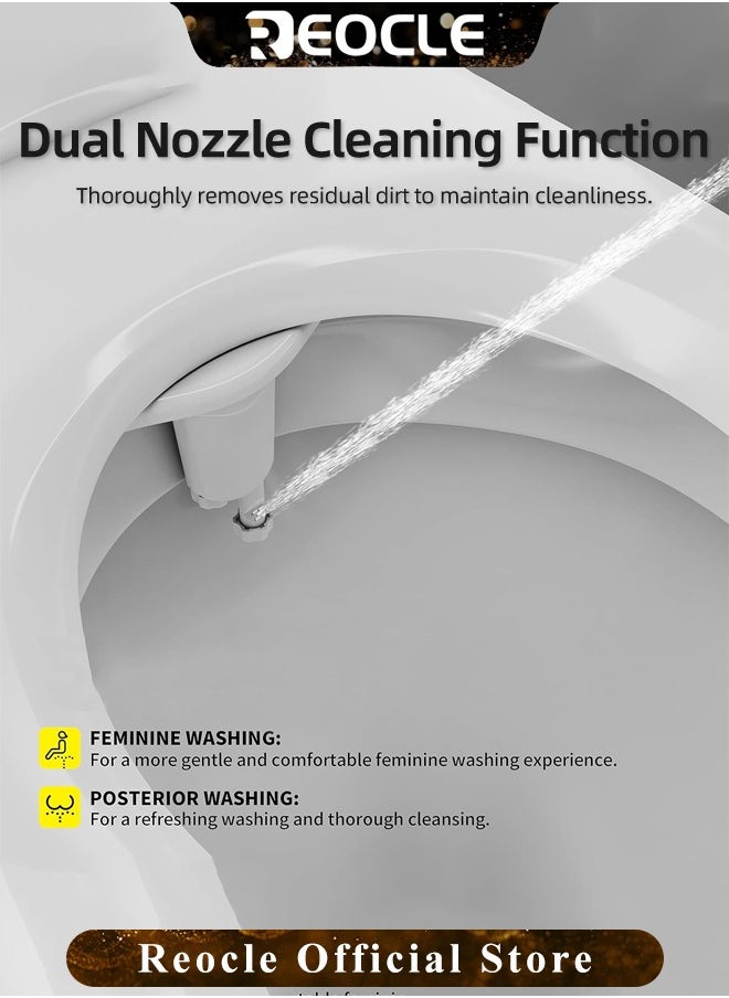 REOCLE Bidet Non-Electric Dual Nozzle Fresh Water Sprayer Adjustable Water Pressure Bidet Toilet Seat Attachment for Rear and Feminine Wash  - Image 2