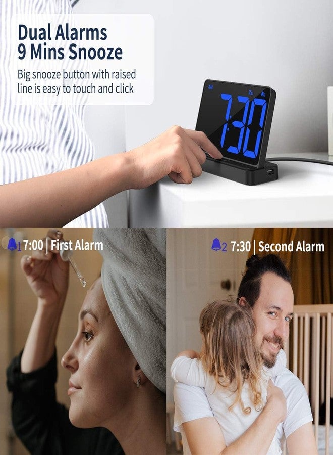 NOKLEAD ساعة منبه رقمية من نوكلياد لغرفة النوم: شاشة LED كبيرة 6.5 بوصة، سطوع متدرج، غفوة لمدة 9 دقائق، منفذ شحن USB، منبهان مع 5 نغمات رنين و3 مستويات صوت، سهلة الاستخدام للأطفال وكبار السن (أسود) - Image 4