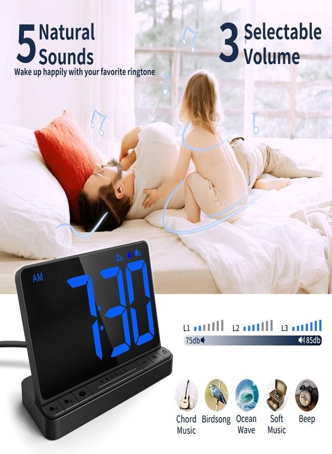 NOKLEAD ساعة منبه رقمية من نوكلياد لغرفة النوم: شاشة LED كبيرة 6.5 بوصة، سطوع متدرج، غفوة لمدة 9 دقائق، منفذ شحن USB، منبهان مع 5 نغمات رنين و3 مستويات صوت، سهلة الاستخدام للأطفال وكبار السن (أسود) - Image 5