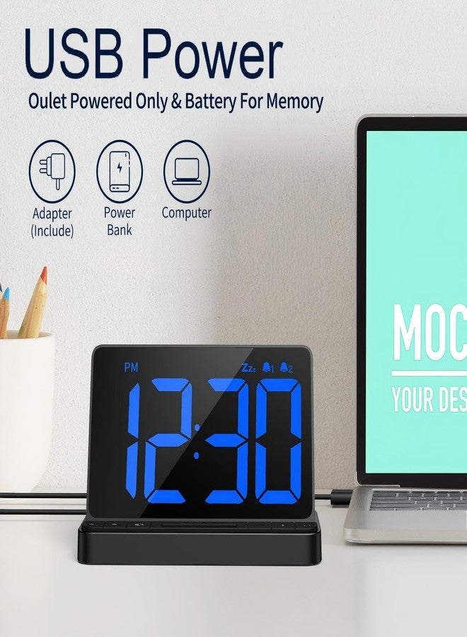 NOKLEAD ساعة منبه رقمية من نوكلياد لغرفة النوم: شاشة LED كبيرة 6.5 بوصة، سطوع متدرج، غفوة لمدة 9 دقائق، منفذ شحن USB، منبهان مع 5 نغمات رنين و3 مستويات صوت، سهلة الاستخدام للأطفال وكبار السن (أسود) - Image 3