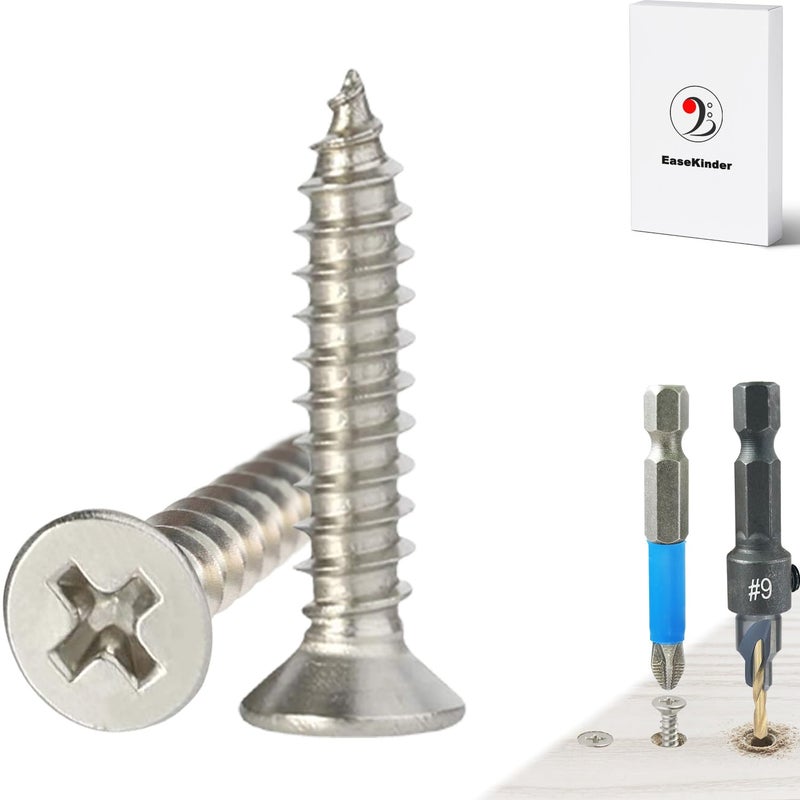 Kinder Wood Screws - 120PCS Flat Head Phillips Screws, 304 Stainless Steel Screw with Adjustable Wood Countersink Kit (#6 x 3/4") - Image 1