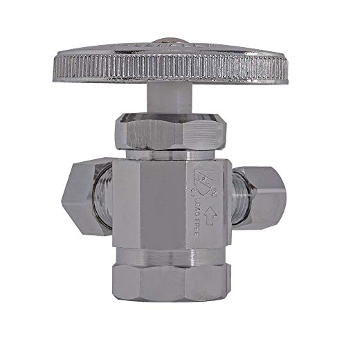 Eastman Multi-Turn Dual Outlet 3-Way Shut-Off Valve, 1/2 Inch FIP x 3/8 Inch OD Compression x 1/4 Inch OD Compression, Chrome Plated, 04320LF - Image 3