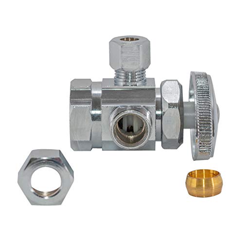 Eastman Multi-Turn Dual Outlet 3-Way Shut-Off Valve, 1/2 Inch FIP x 3/8 Inch OD Compression x 1/4 Inch OD Compression, Chrome Plated, 04320LF - Image 4