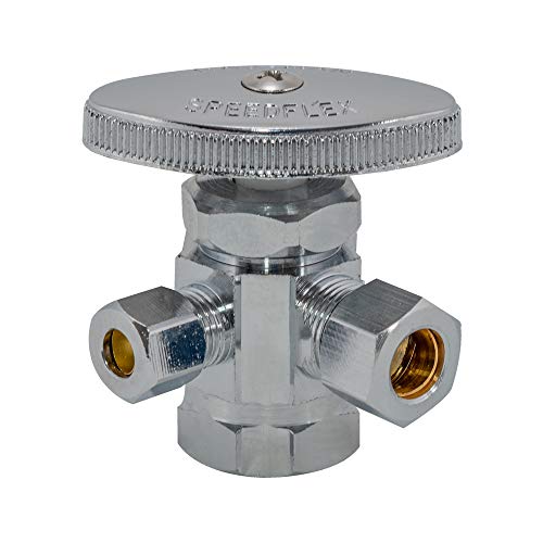 Eastman Multi-Turn Dual Outlet 3-Way Shut-Off Valve, 1/2 Inch FIP x 3/8 Inch OD Compression x 1/4 Inch OD Compression, Chrome Plated, 04320LF - Image 1