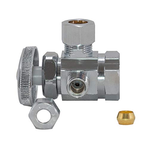 Eastman Multi-Turn Dual Outlet 3-Way Shut-Off Valve, 1/2 Inch FIP x 3/8 Inch OD Compression x 1/4 Inch OD Compression, Chrome Plated, 04320LF - Image 2