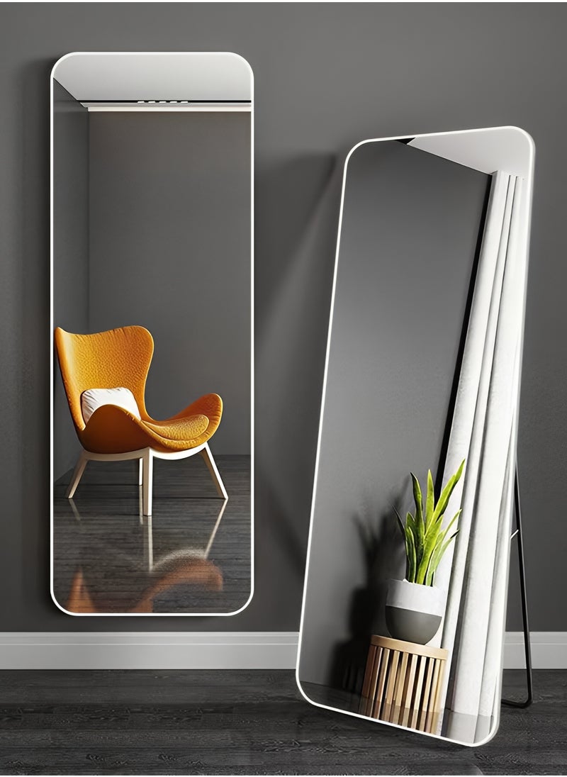 Taimi Full Length Mirror with Aluminum Frame and Metal Stand, Long Wall Mirror for Living Room, Dressing Room, Bathroom, Hallway, White - 155x45cm  - Image 2