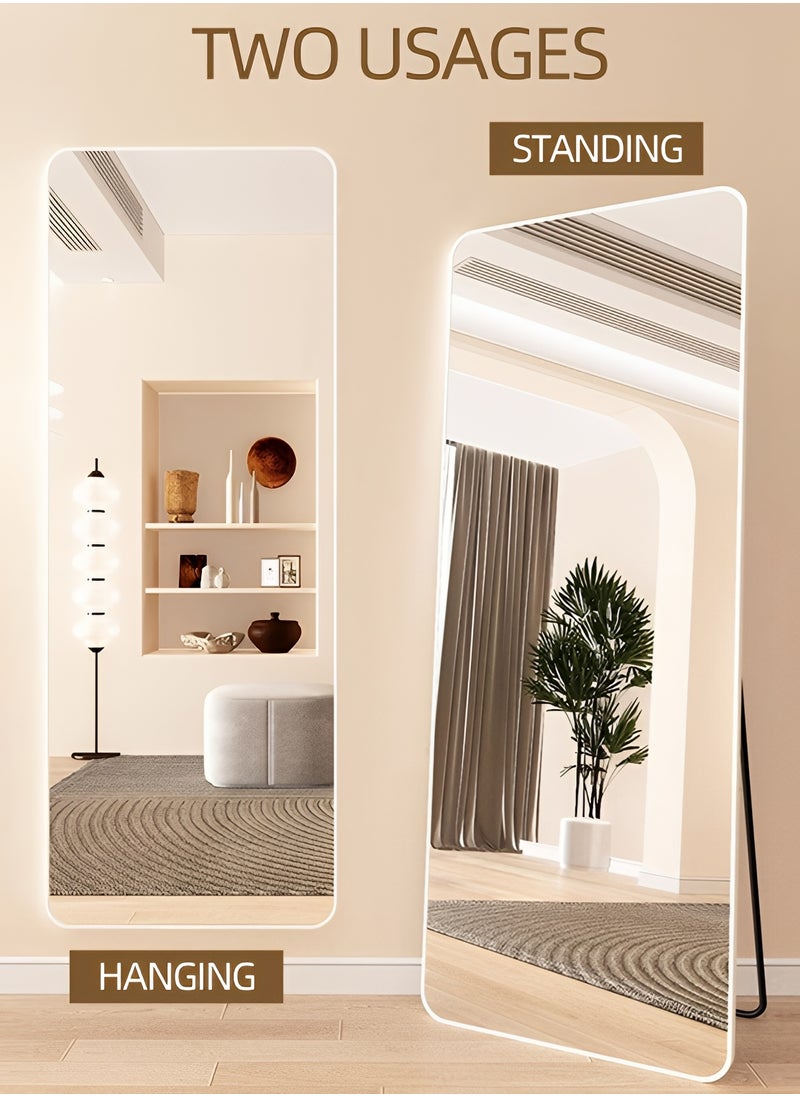 Taimi Full Length Mirror with Aluminum Frame and Metal Stand, Long Wall Mirror for Living Room, Dressing Room, Bathroom, Hallway, White - 155x45cm  - Image 4