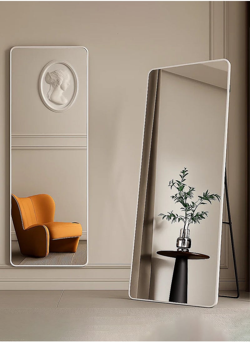 Taimi Full Length Mirror with Aluminum Frame and Metal Stand, Long Wall Mirror for Living Room, Dressing Room, Bathroom, Hallway, White - 155x45cm  - Image 1