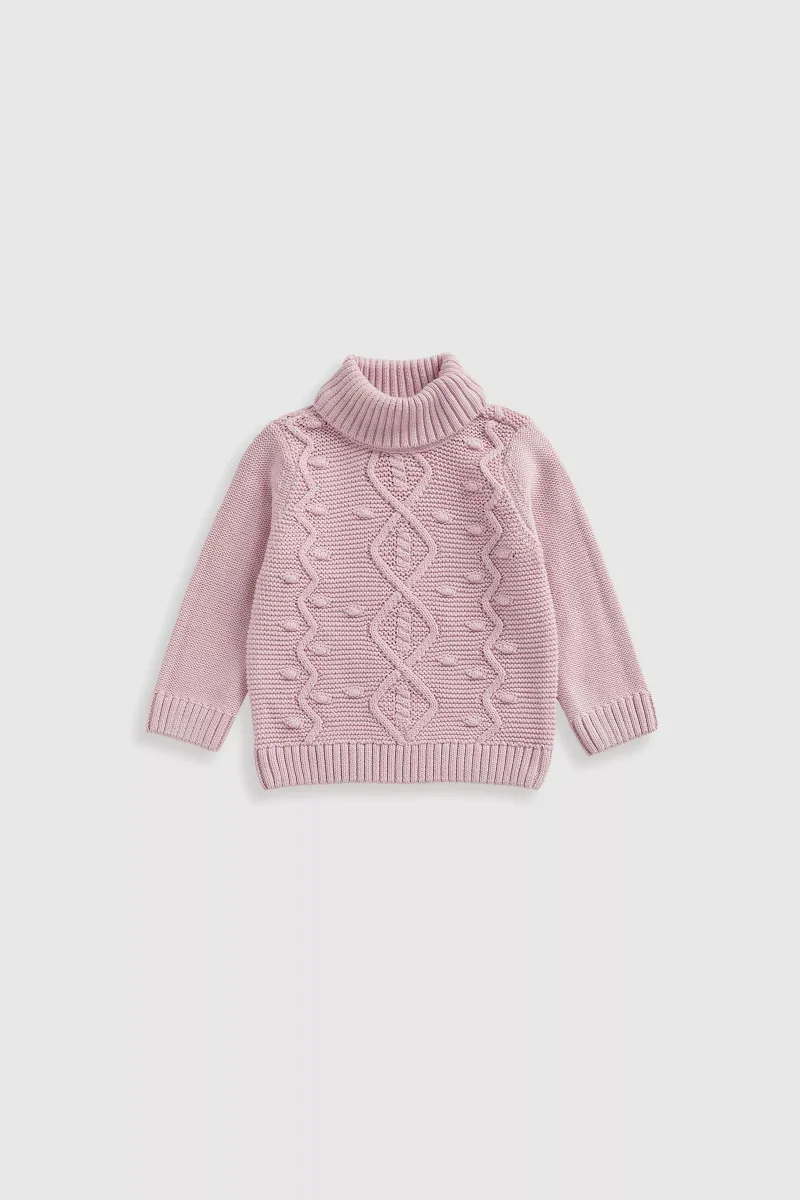 mothercare Pink Cable Roll-Neck Jumper