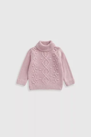 mothercare Pink Cable Roll-Neck Jumper