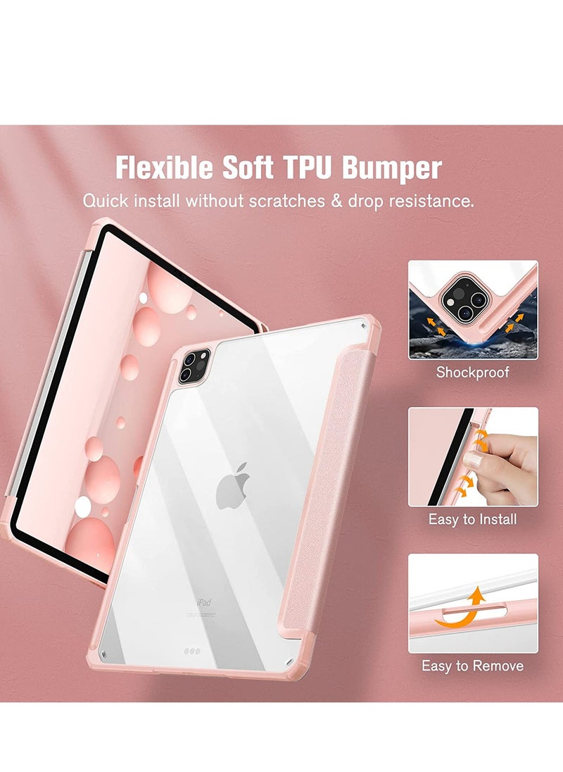 glassology iPad Air Case Combo (2022/2020 5th/4th Gen 10.9/iPad Pro 11) Case with Pencil Holder Clear Transparent Back Shell Slim Stand Shockproof Tablet Cover Auto Wake/Sleep with Screen Protector (Pink)  - Image 3