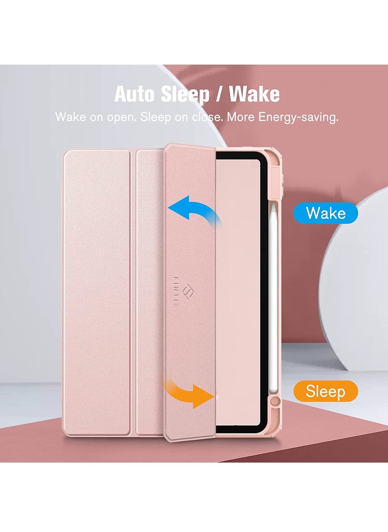 glassology iPad Air Case Combo (2022/2020 5th/4th Gen 10.9/iPad Pro 11) Case with Pencil Holder Clear Transparent Back Shell Slim Stand Shockproof Tablet Cover Auto Wake/Sleep with Screen Protector (Pink)  - Image 2