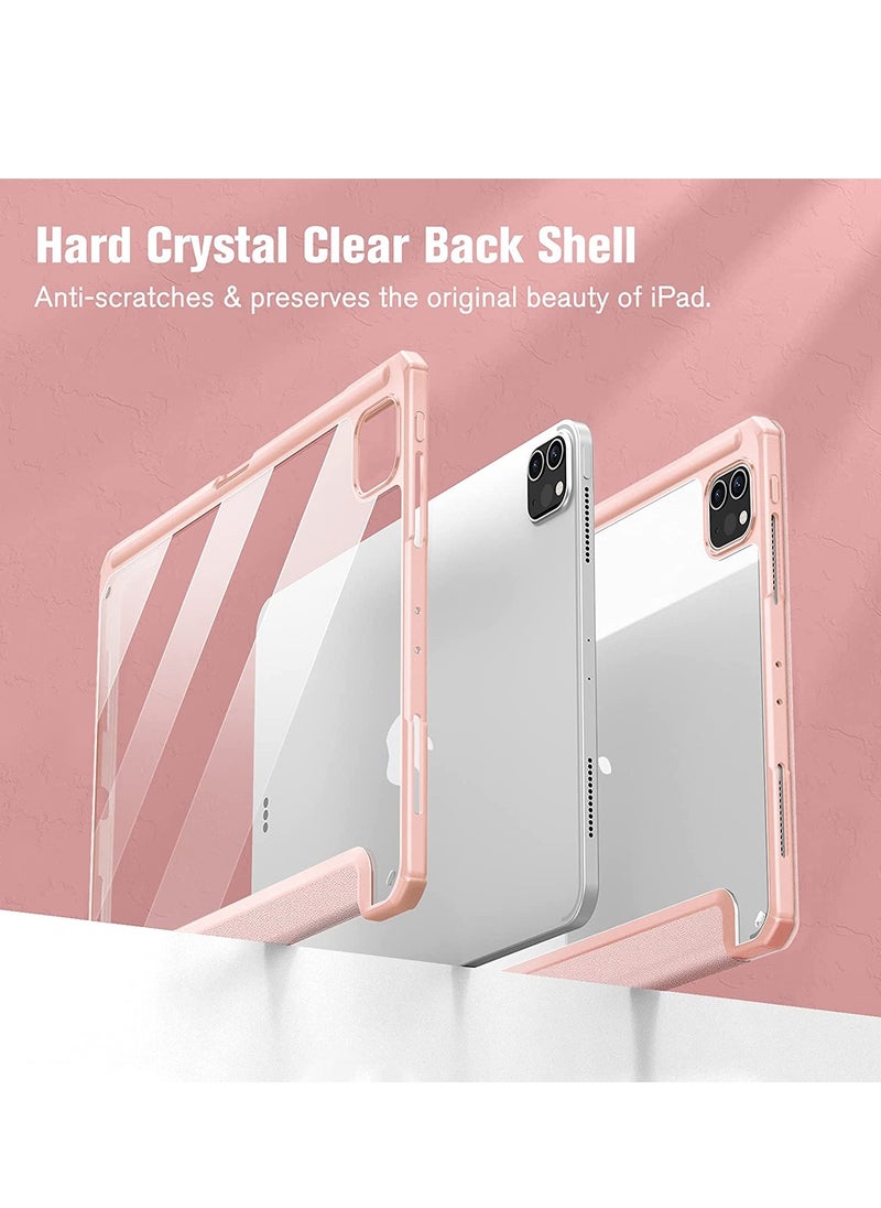 glassology iPad Air Case Combo (2022/2020 5th/4th Gen 10.9/iPad Pro 11) Case with Pencil Holder Clear Transparent Back Shell Slim Stand Shockproof Tablet Cover Auto Wake/Sleep with Screen Protector (Pink)  - Image 4